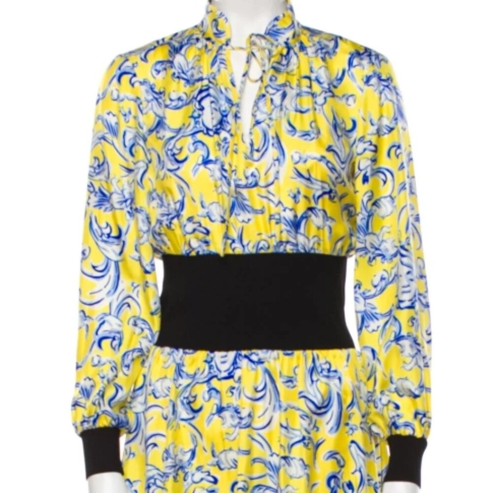 NWT TORY BURCH Rib-waist Dress in Yellow Swirl XS $598 - Picture 7 of 9